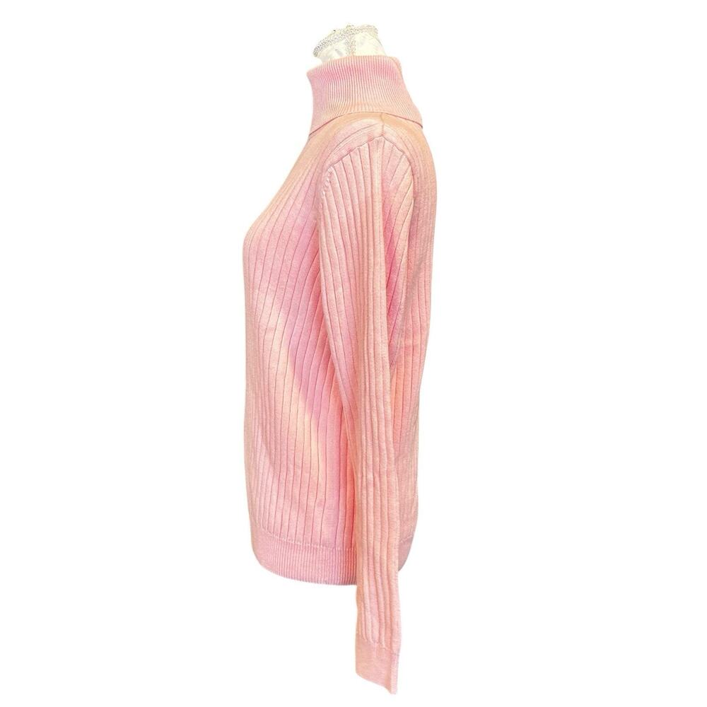 Vintage 80s Pink Ribbed Turtleneck Sweater Sz M - Picture 4 of 16